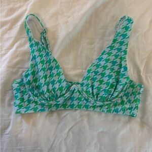 Green, Blue and Pink Houndstooth Bikini Top